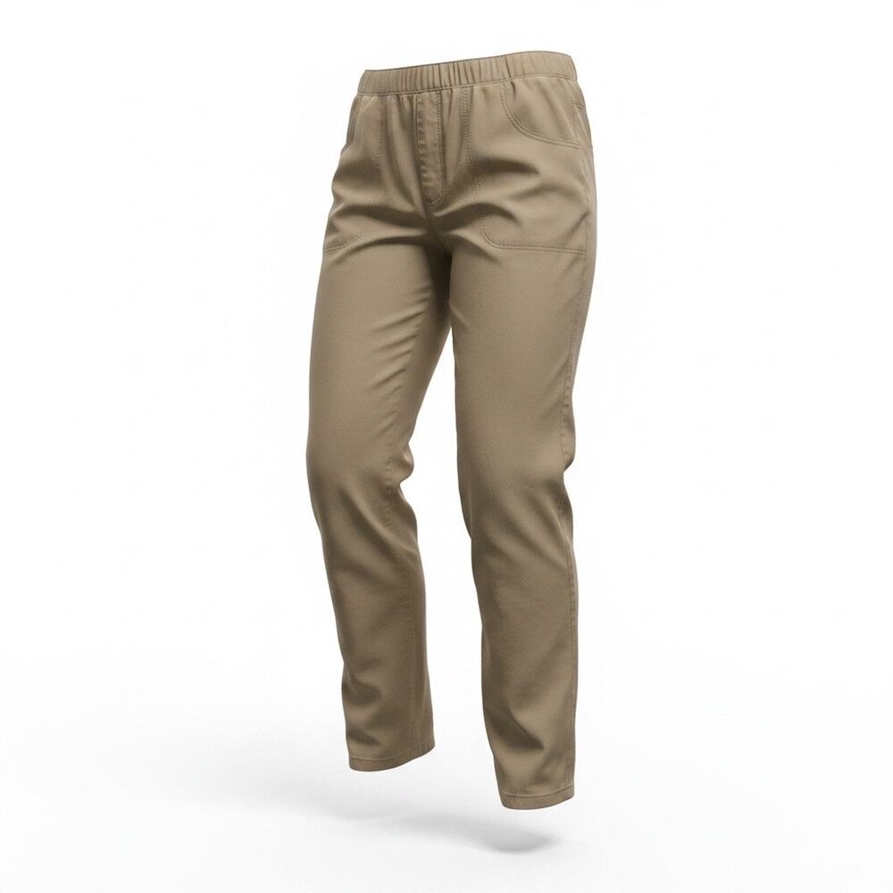 Womens 1XP Khaki Elastic Waist Stretch Pants Pull On Straight Leg Petite